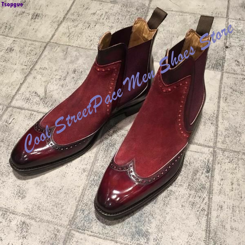 Leather Shoe Polish - Herren Vintage Rote Zweifarbige Chelsea-Stiefel aus